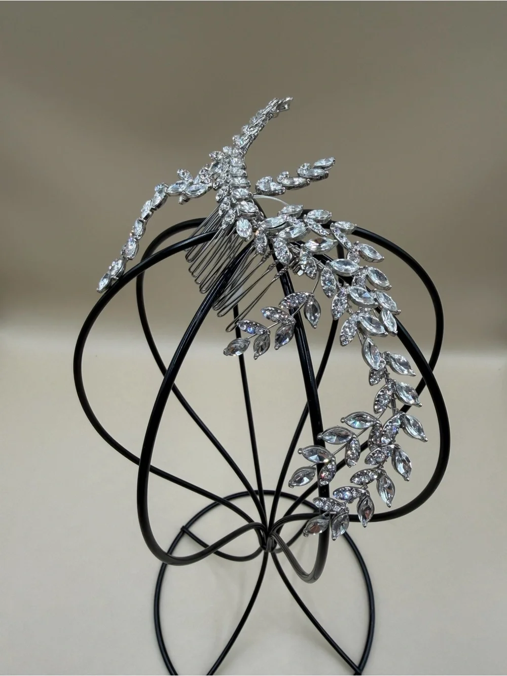 Bridal Crystal Leaf Hair Comb Silver Rhinestone Wedding Headpiece
